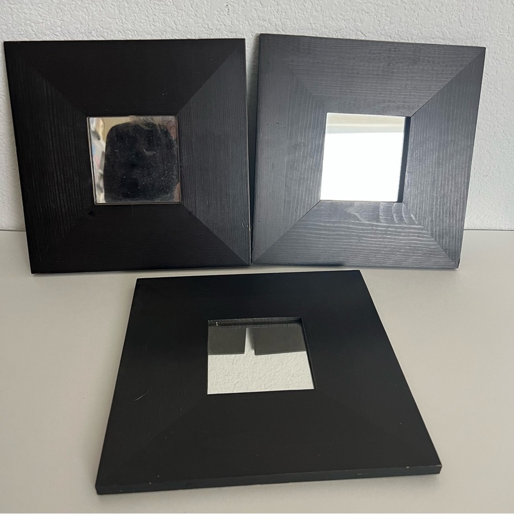 IKEA MALMA Square Modern Framed Mirror Dark Brown Set of 3 10” x 10” Squares
